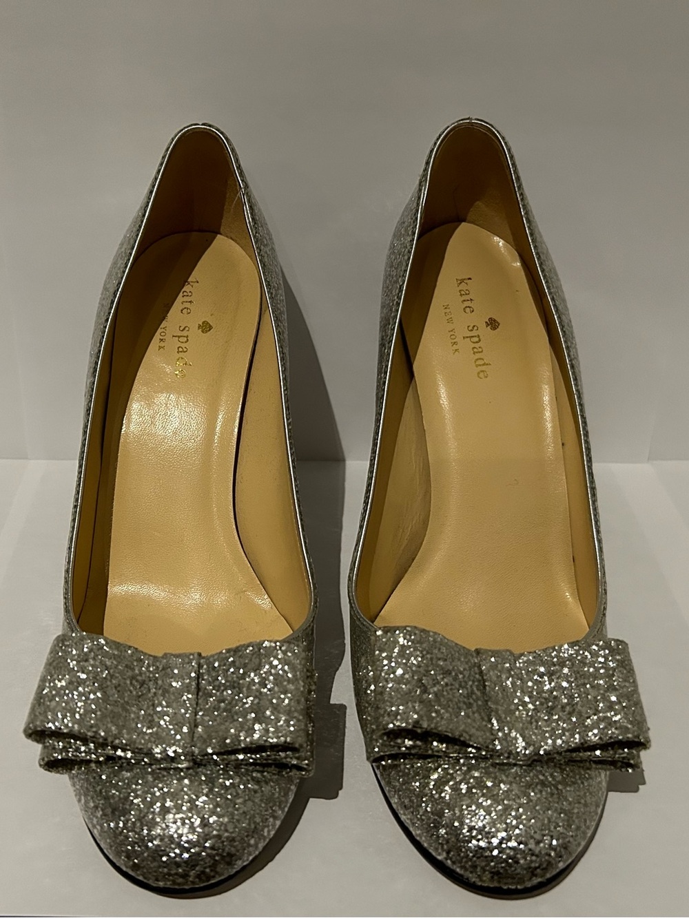 Kate Spade Silver Glitter Bow Pumps